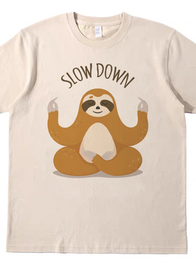 慢慢来树獭 直喷印花T恤复古vintagetee男女宽松休闲短袖tshirt