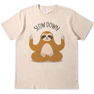 慢慢来树獭 直喷印花T恤复古vintagetee男女宽松休闲短袖tshirt