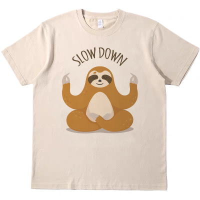 慢慢来树獭 直喷印花T恤复古vintagetee男女宽松休闲短袖tshirt