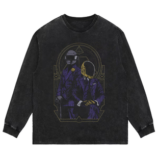 tee长袖 T恤复古vintage男女宽松短袖 卫衣 重磅美式 daftpunk蠢朋克