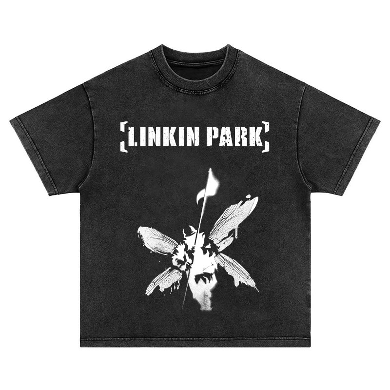 林肯公园Linkin Park美式水洗做旧重磅纯棉宽松圆领长短袖T恤卫衣