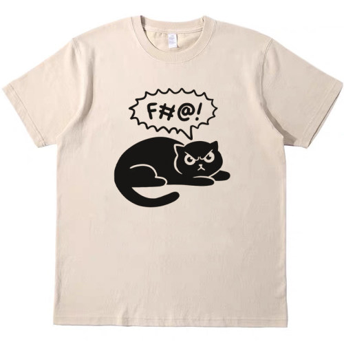 说坏话的猫 趣味搞怪古着百搭T恤复古vintage男女宽松纯棉短袖tee