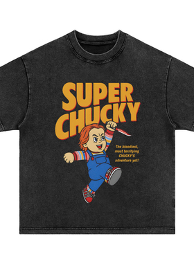 super chucky美式水洗做旧重磅纯棉t恤复古vintage宽松长短袖卫衣
