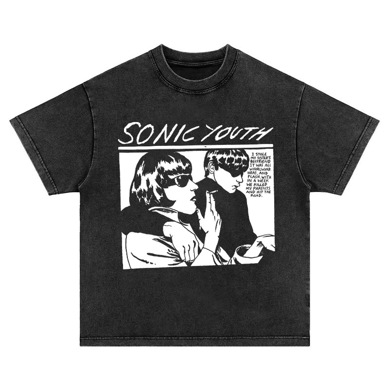 sonic youth音乐节美式重磅水洗做旧vintage长短袖t恤男女卫衣tee图片