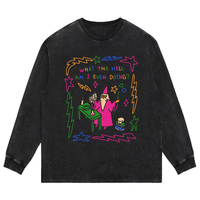 我到底在干什么 水洗做旧vintage重磅纯棉宽松长短袖男女T恤卫衣t