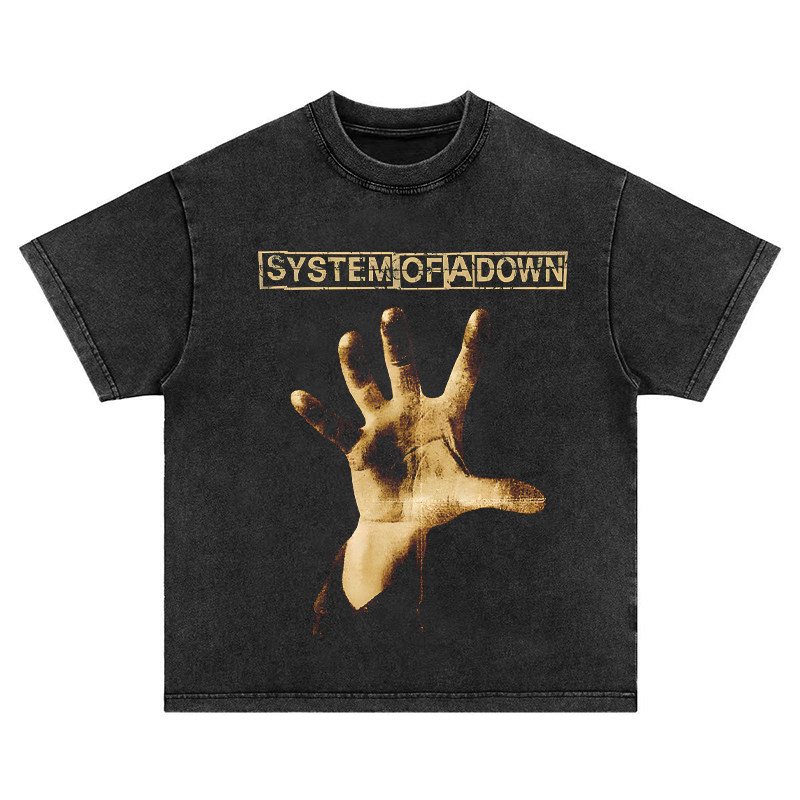 system of  a down乐队水洗做旧纯棉宽松圆领长袖短袖t恤男女卫衣