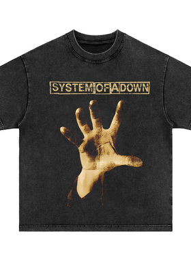 system of  a down乐队水洗做旧纯棉宽松圆领长袖短袖t恤男女卫衣