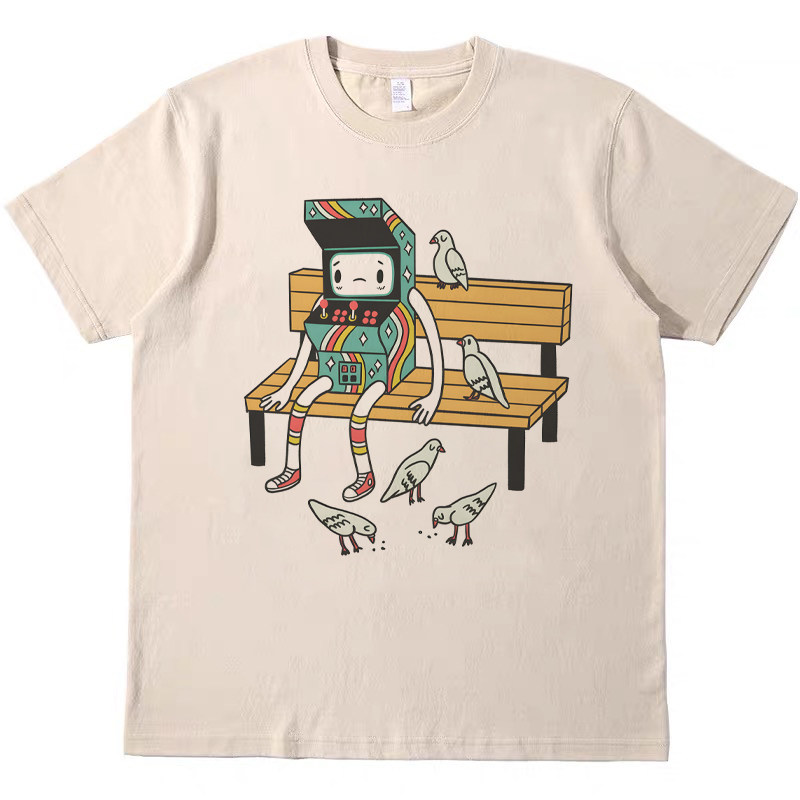 趣味游戏机 复古美式男女T恤情侣vintage纯棉宽松bf短袖teeshirt
