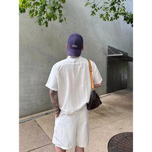 潮牌夏季薄款透气衬衫短袖短裤套装两件套男款青年休闲翻领老钱风