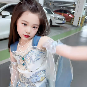 儿童网红带美人鱼公主裙女童人鱼姬鱼尾连衣裙子无袖礼服夏季套装