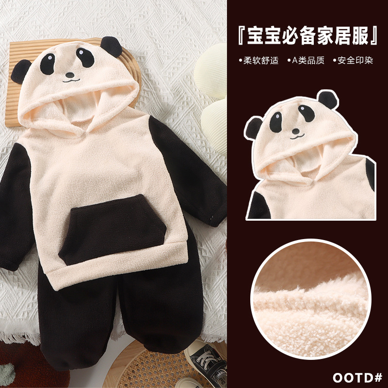 新款秋冬季泡芙绒套装男女宝宝卡通可爱小熊套头装中小童休闲两件