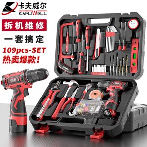 卡夫威尔109件多功能组合锂电池电钻组套家用工具箱套装P2982A