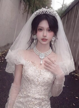 新娘珍珠皇冠三件套婚礼头饰