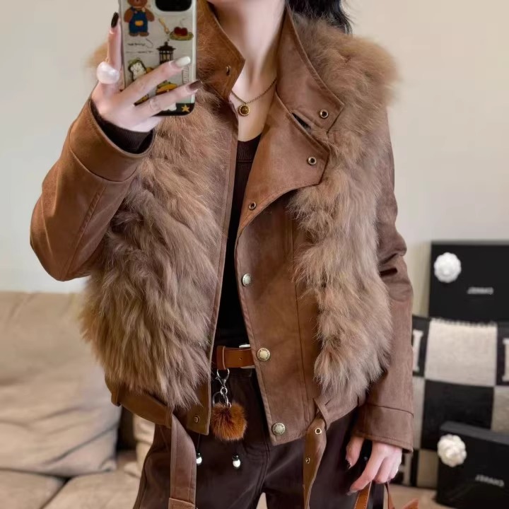 时尚可拆解狐狸毛皮草鹅绒外套女