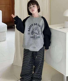 2025童装男童插肩袖T恤2025新款儿童洋气卡通印花打底衫加奥粒绒