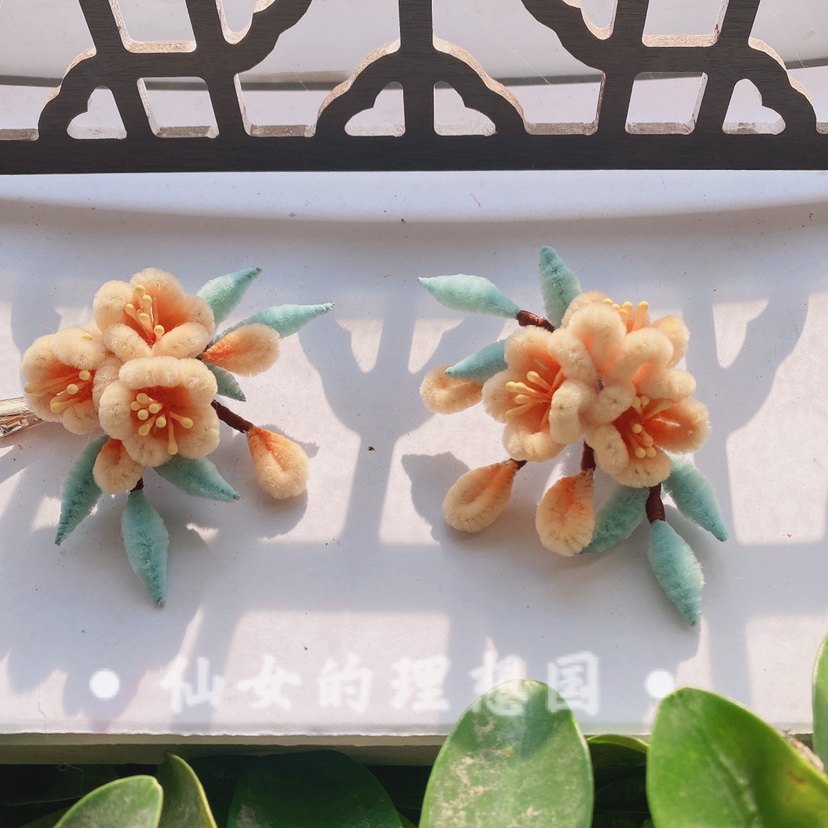 纯手工仿绒花头饰成品仙女甜美清新古风汉服饰品（可开发票）
