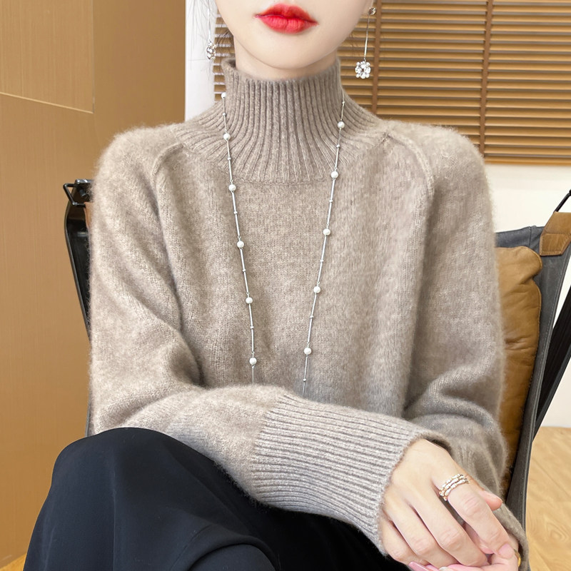 鄂尔多斯市纯羊毛衫女高领毛衣秋冬款洋气内搭羊绒打底衫宽松加厚