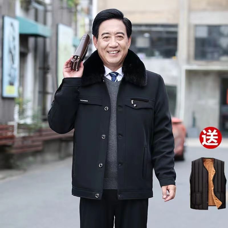 反季冬季中老年人加绒加厚棉衣70岁爷爷棉袄保暖纽扣男60爸爸外套