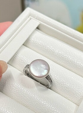 纽扣戒指 14k注金独家新品锆石微镶 天然强光纽扣巴洛克淡水珍珠