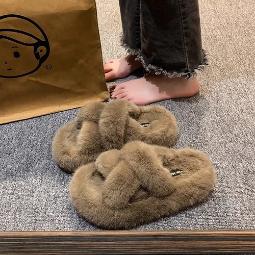 贾不假毛毛拖鞋女外穿2025新款秋冬季绝美贵妇拖鞋厚底增高毛毛鞋