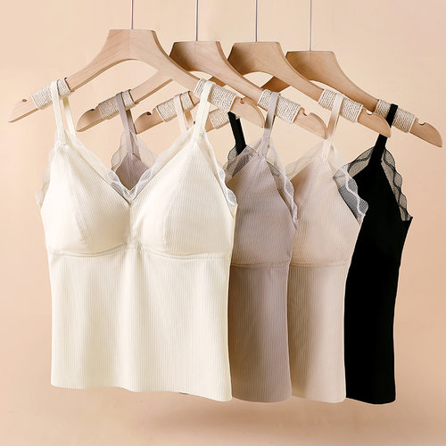 蕾丝美背吊带小背心女外穿薄款固定杯长款内衣打底内搭抹胸上衣夏