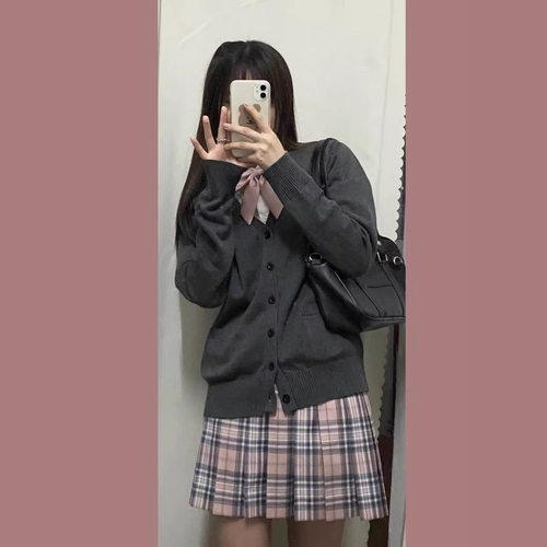 情人节限定粉色jk制服裙辣妹格裙高腰半身裙39CM狗短百褶裙学院风