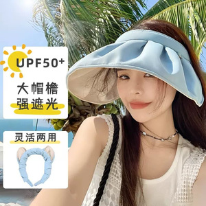 新款发箍贝壳防晒帽女防紫外夏季遮脸沙滩遮阳帽骑车空顶太阳帽子