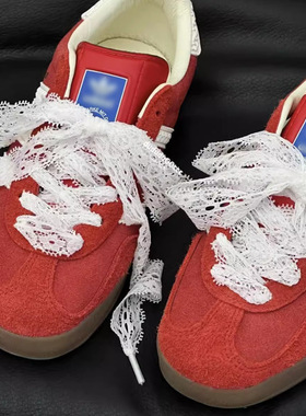 丝绸带适配T头鞋diy芭蕾风samba T头鞋德训鞋白色蕾丝花边鞋带