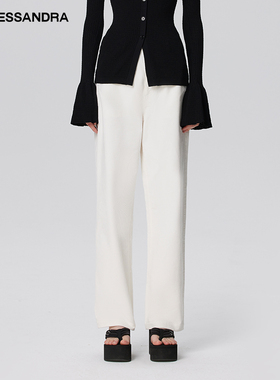 设计师LE ALESSANDRA 新款白色条绒长裤