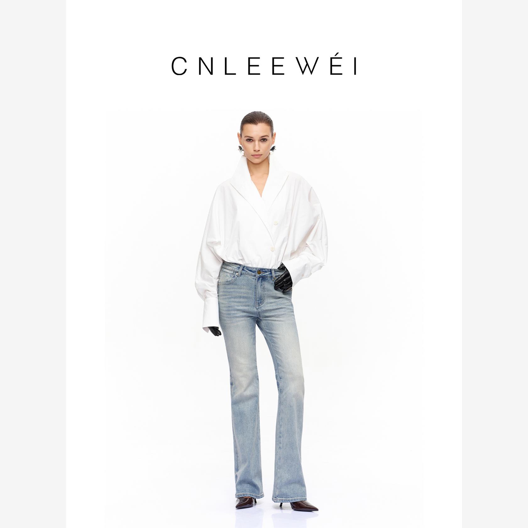 白色衬衫女长袖翻领拼接廓形