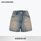 印花小狗牛仔短裤 设计师ANN ANDELMAN复古做旧阔腿直筒休闲裤 女
