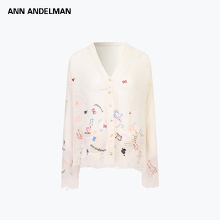 设计师ANN ANDELMAN2025秋季新品涂鸦印花针织开衫外套薄款外搭