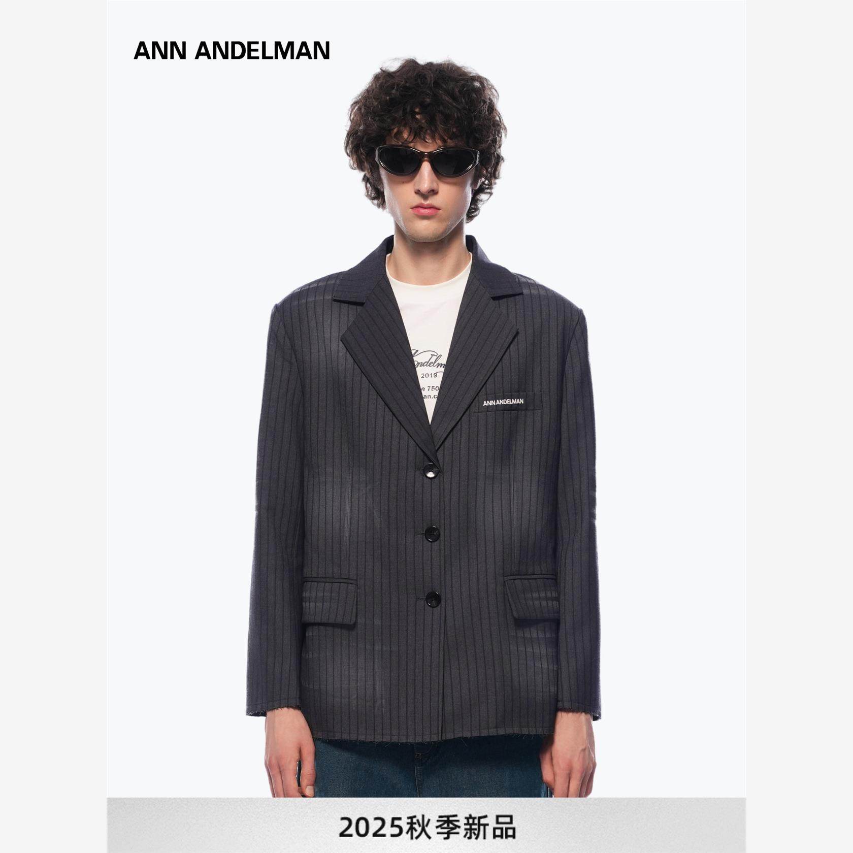 ANN ANDELMAN官方直营条纹西装外套男秋冬宽松高级感痞帅休闲西服