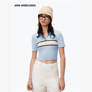 设计师ANN ANDELMAN2025新款短款高腰POLO衫上衣针织短袖女