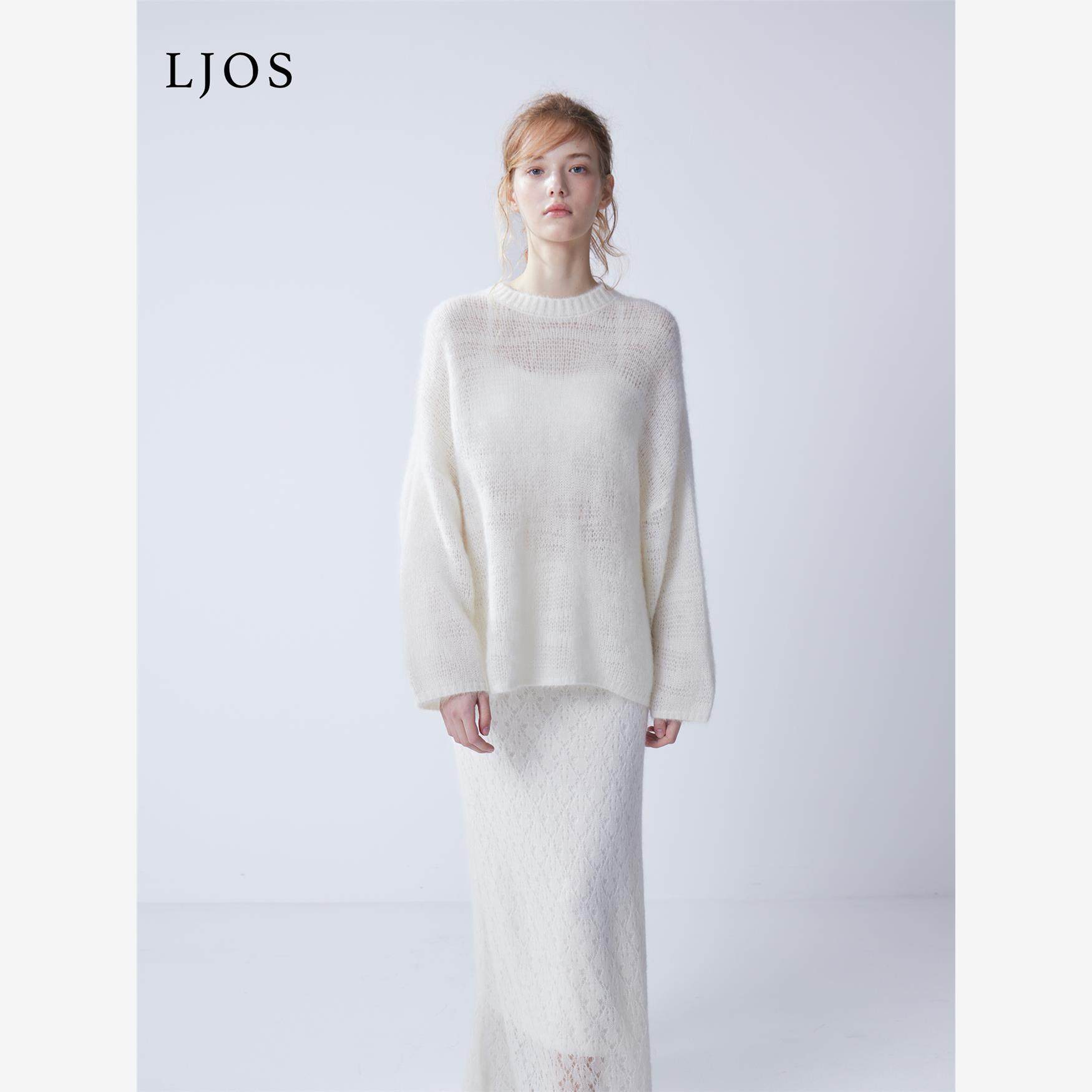 LJOS乳白云朵绵羊毛廓形套头毛衣