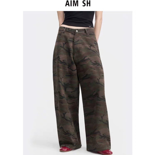 SH女士迷彩水洗松弛感休闲直筒工装 AIM 裤 新品