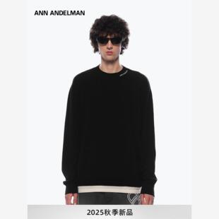 黑色假两件卫衣男宽松小高领长袖 秋季 t恤 ANDELMAN官方直营 ANN