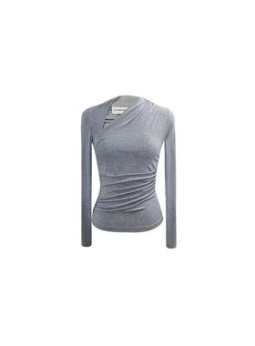 LE ALESSANDRA 水滴领不对称长袖打底修身top上衣