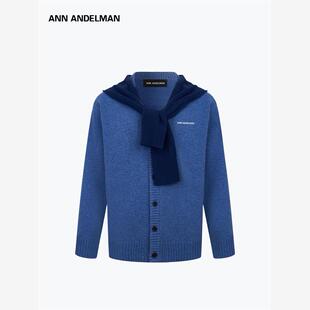 设计师ANN ANDELMAN2025新款穿搭假两件披肩连帽针织毛衣