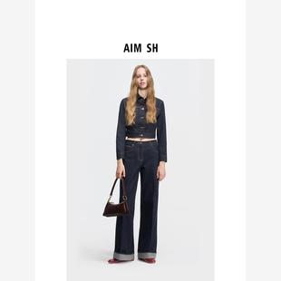 新品 秋装 AIM 原色皮领休闲短款 牛仔夹克外套 SH女士