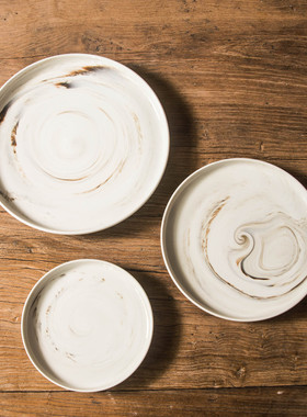 陆升Luzerne正品云纹石Mable系列大理石纹平盘牛排西餐盘釉下彩