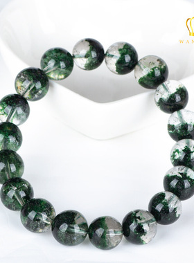 绿幽灵手链男女款绿发晶千层纹聚宝盆绿幽灵手串珠子天然水晶手链