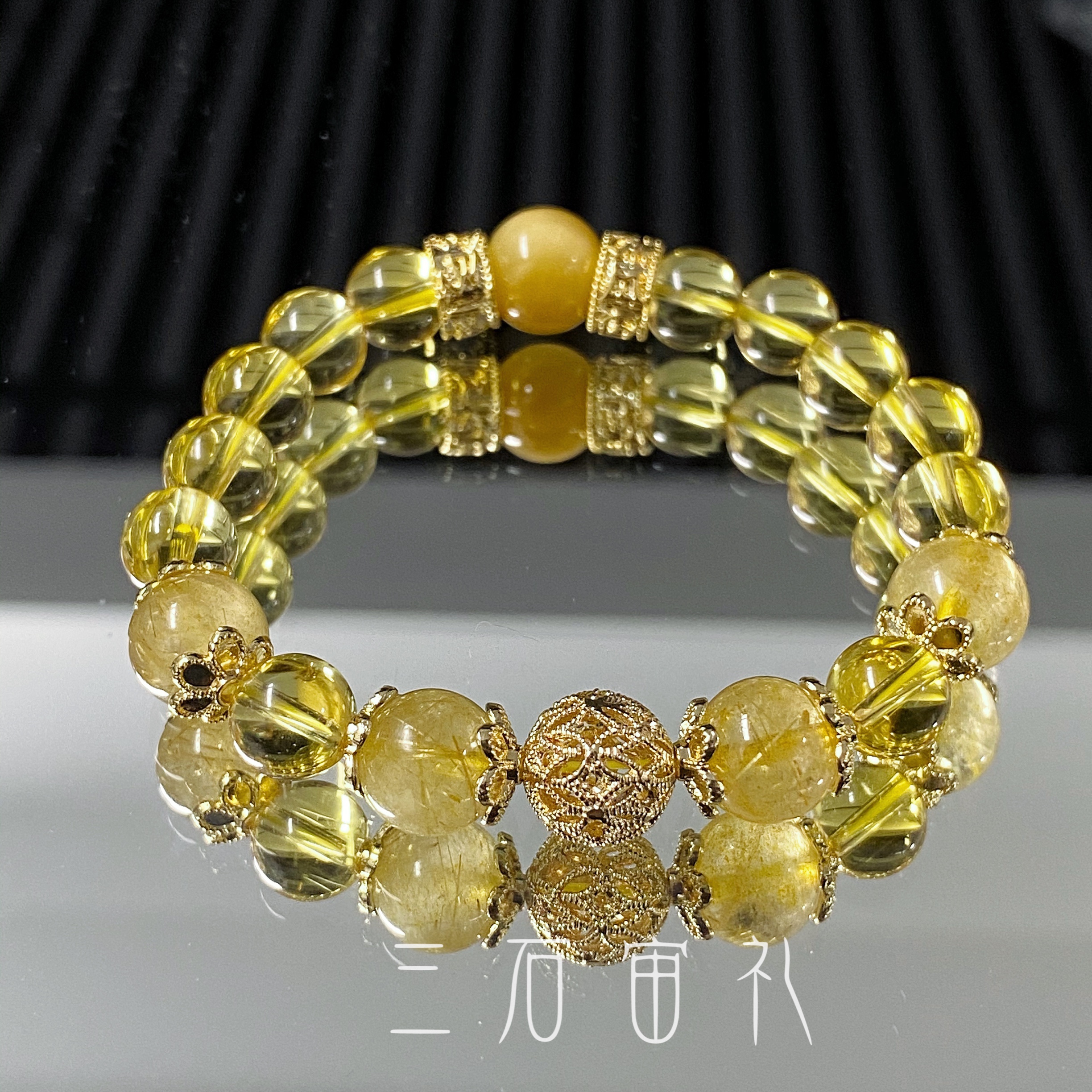 金发晶黄水晶搭配金虎眼石14k金小众设计手链手串珠