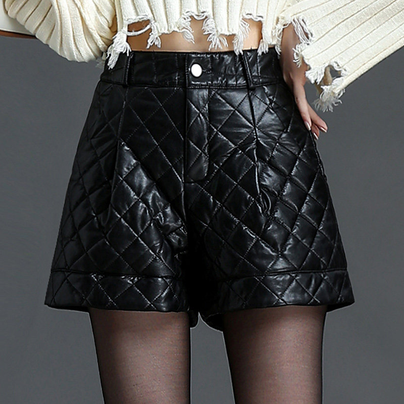 加厚皮短裤女秋冬高腰小个子皮裤