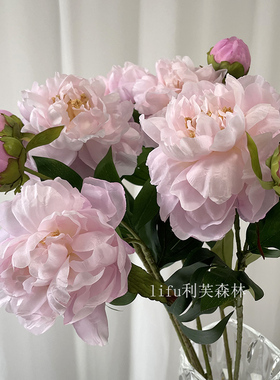 高品质好质感仿真芍药花2头长枝牡丹白色玫红色客厅装饰还原真花