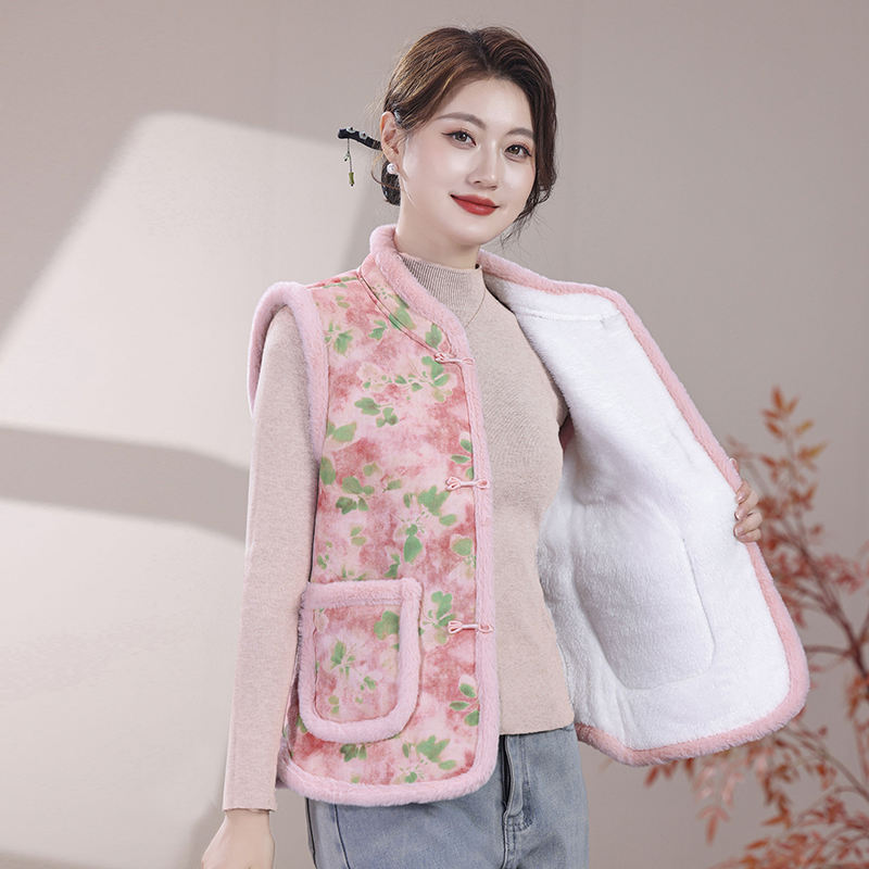 妈妈装加绒加厚马夹棉衣外套