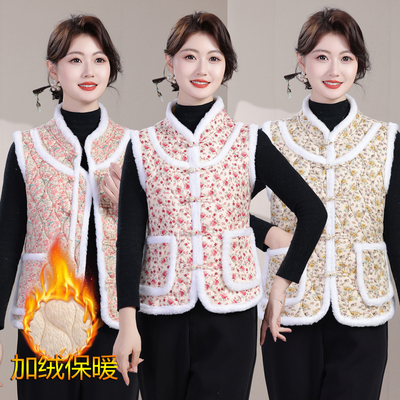 妈妈装加绒加厚马夹棉衣外套