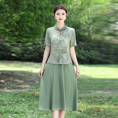 妈妈夏装新中式改良旗袍连衣裙