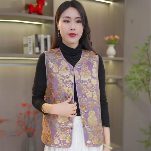 新中式盘扣提花无袖马甲妈妈装