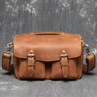 新款复古真皮单反相机包疯马皮单肩斜挎邮差包头层牛皮手提摄影包